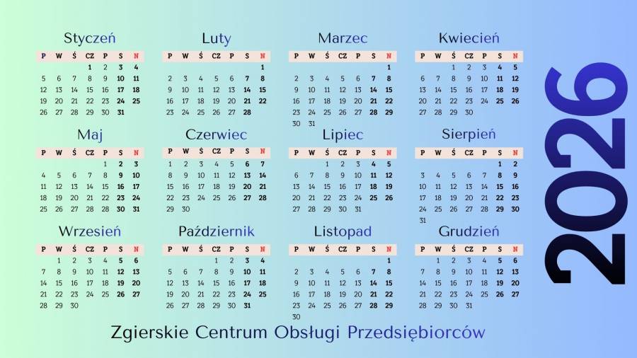 Aktualność Kalendarz Przedsiębiorcy - styczeń 2026 r.